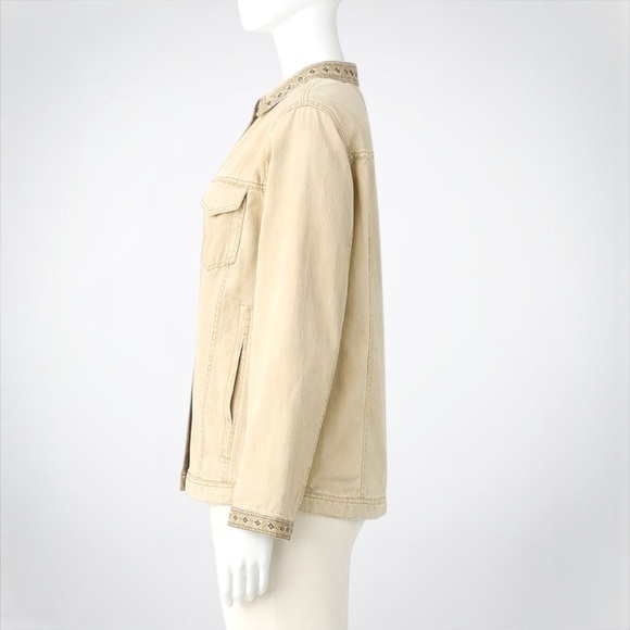 Avenue Khaki Denim Embellished Jewel Neck & Cuff Jacket - Picture 6 of 12